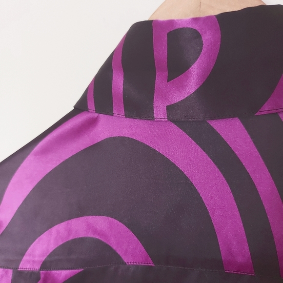 Silk violet abstract print blouse - Picture 3 of 5